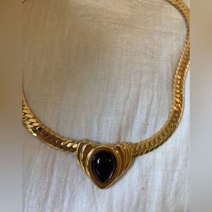 Napier Flat Herringbone Necklace Purple Cabochon Egyptian‎ Revival Vintage